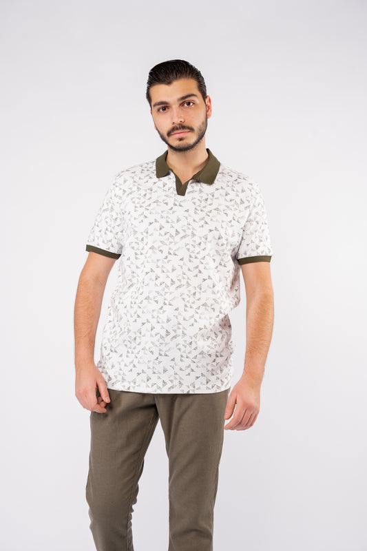 OLIVE GEOMETRICAL POLO