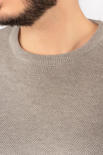 GREY ROUND NECK PIQUET SWEATER