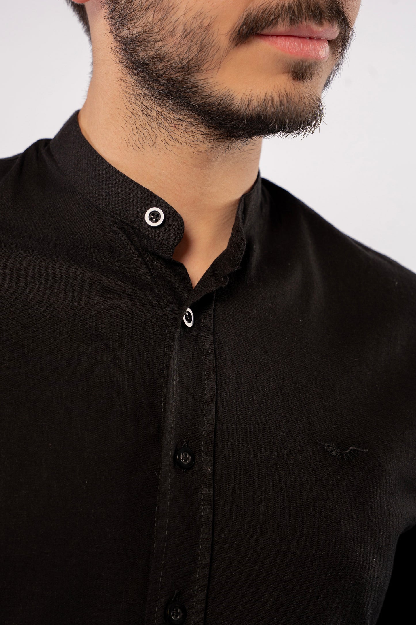 BLACK CHINESE LINEN SHIRT