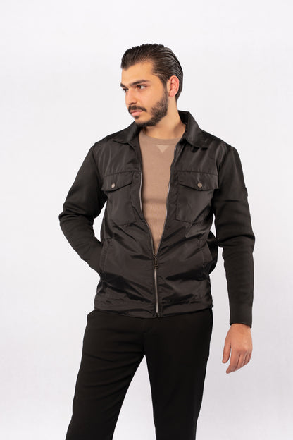 BLACK CASUAL QUILTED JACKET
