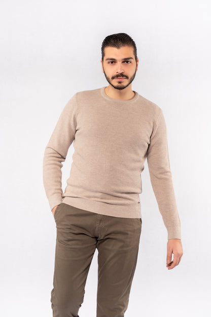BEIGE ROUND NECK PIQUET SWEATER