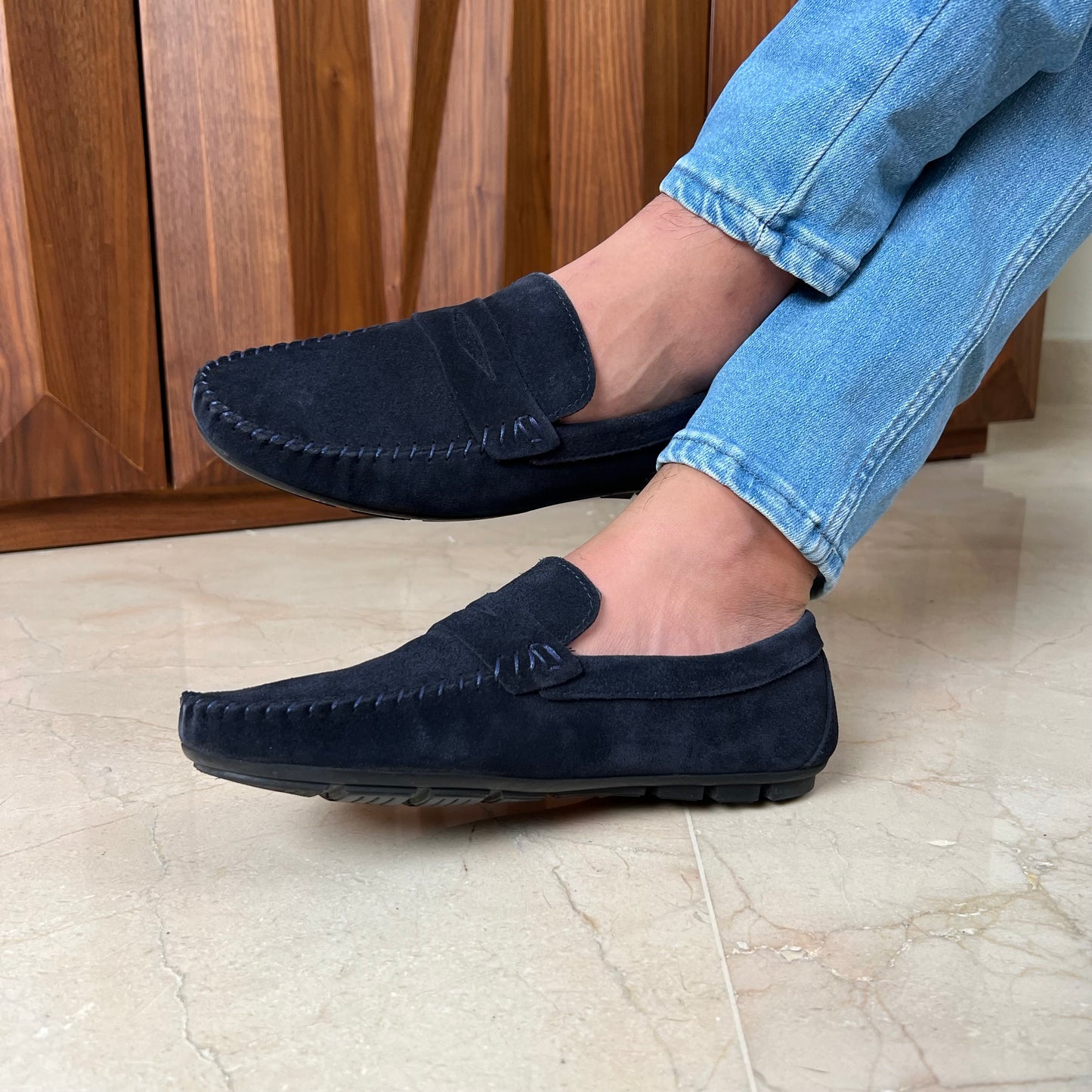 Navy Suede Penny Moccasin