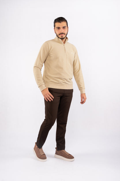BEIGE HIGHNECK ZIPPER SWEATER