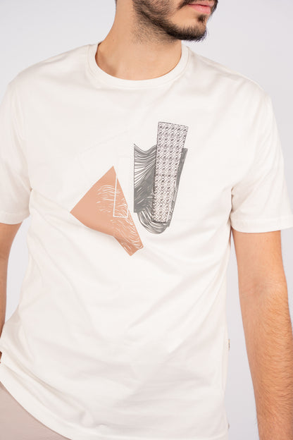 BEIGE GREY ABSTRACT TSHIRT