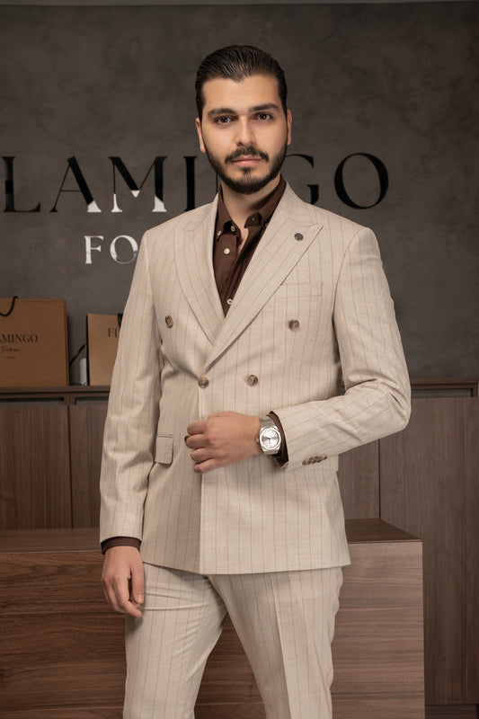 BEIGE LINED DOBETTI SUIT
