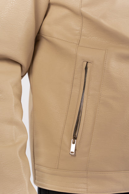 BEIGE CASUAL LEATHER JACKET