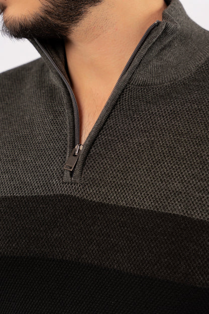 BLACK GREY CASUAL HIGHNECK ZIPPER