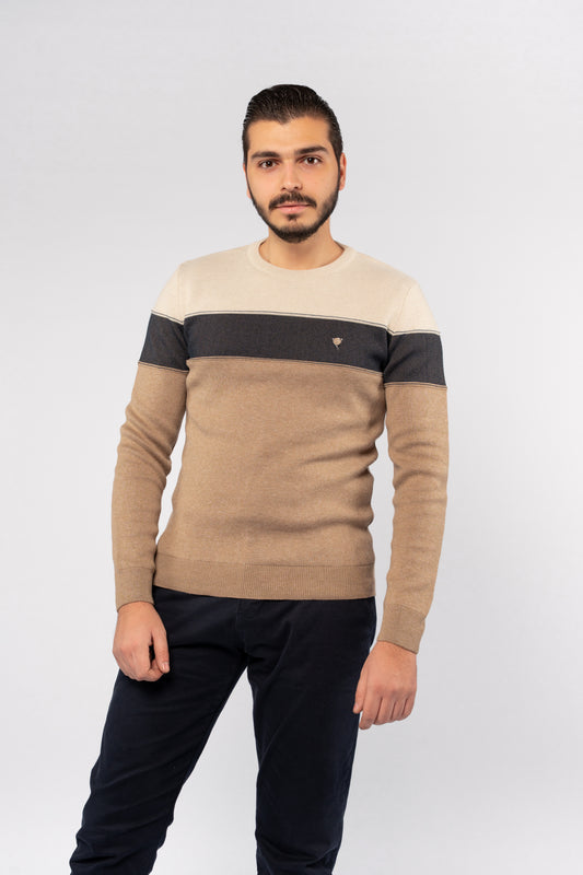 DARK BEIGE TRIO COLOR SWEATER