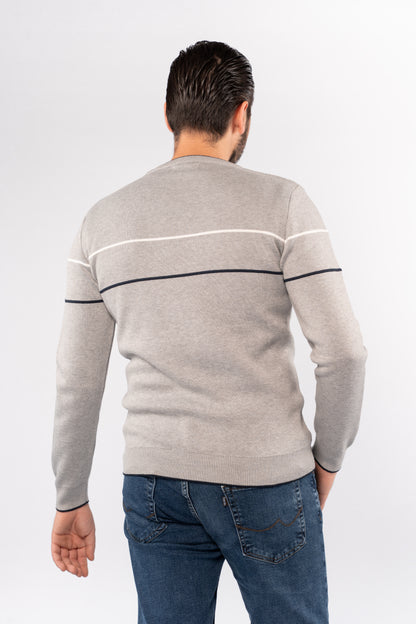 GREY NAVY LINE SWEATER