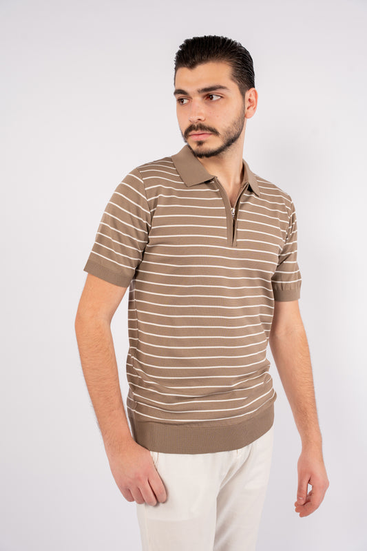DARK BEIGE ZIPPER LINED POLO