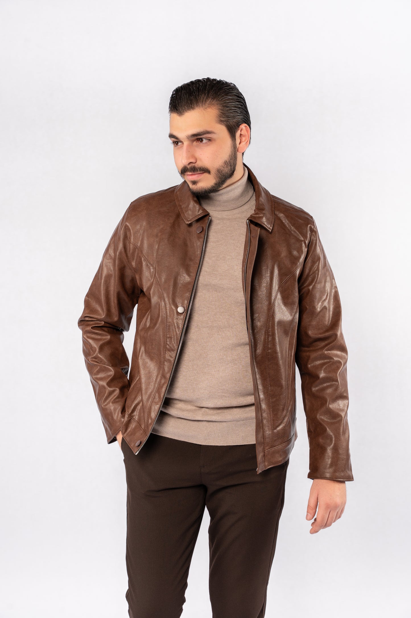 LIGHT BROWN TRUCKER LEATHER JACKET