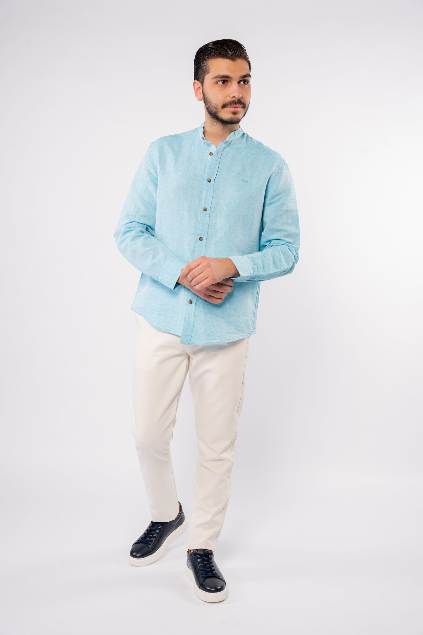TURQUOISE CHINESE LINEN SHIRT