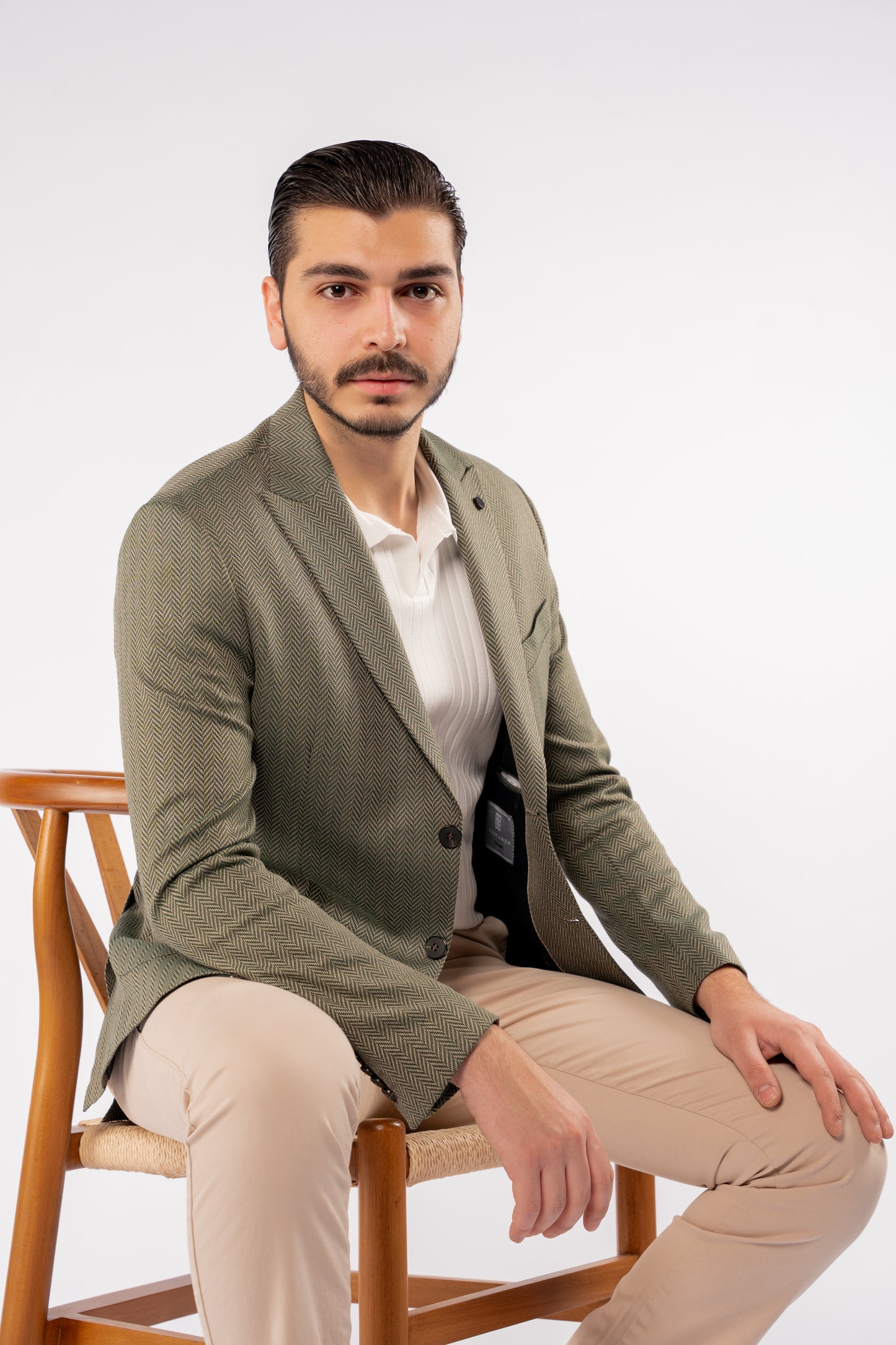 OLIVE ZIGZAG TEXTURE BLAZER