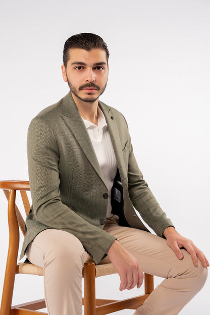 OLIVE ZIGZAG TEXTURE BLAZER