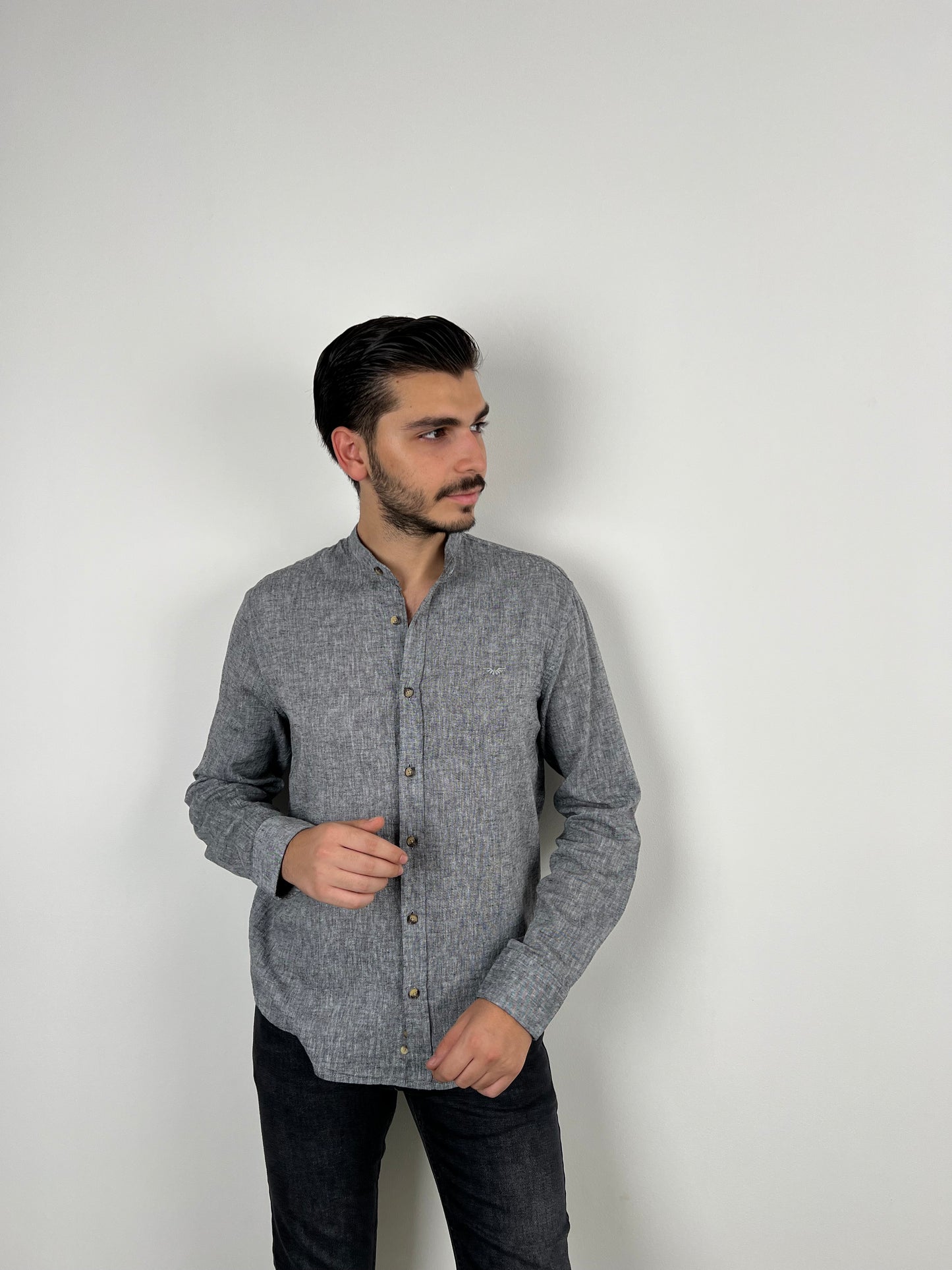 CHINESE LINEN SHIRT GREY