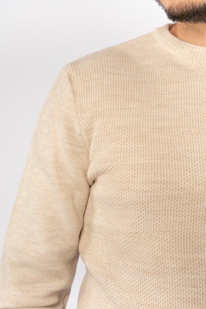 BEIGE ROUND NECK PIQUET SWEATER