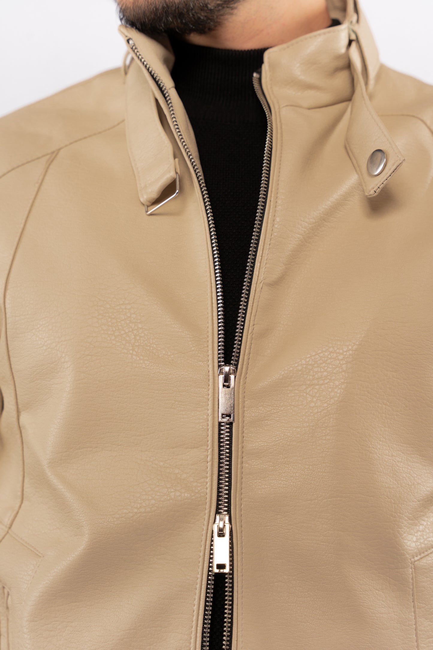 BEIGE CASUAL LEATHER JACKET