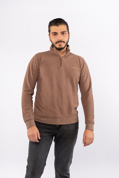 MOCHA HIGHNECK ZIPPER SWEATER