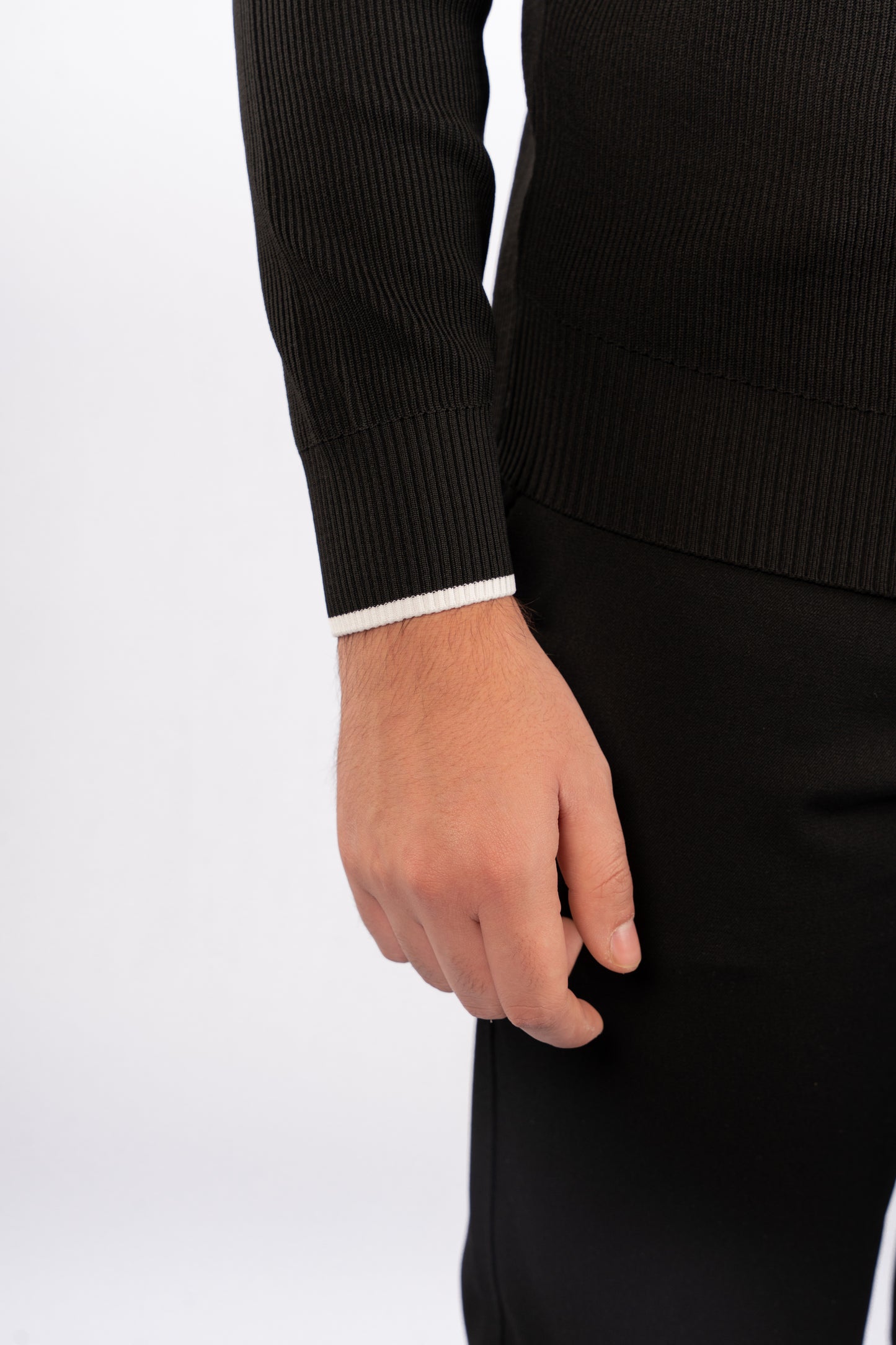 BLACK LINED POLO SWEATER