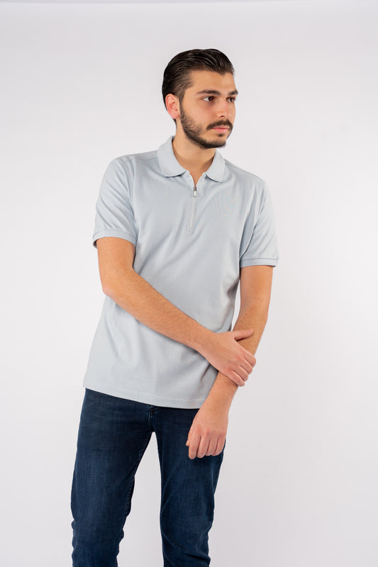 BLUE PIQUET ZIPPER POLO