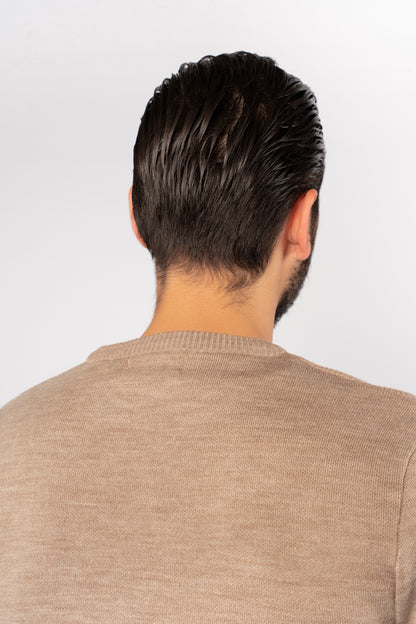 DARK BEIGE ROUND NECK PIQUET SWEATER