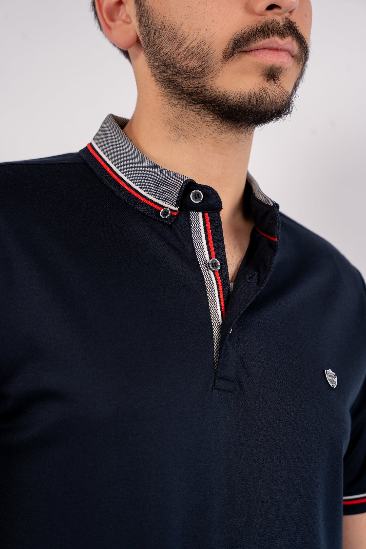 NAVY MIXED COLLAR POLO