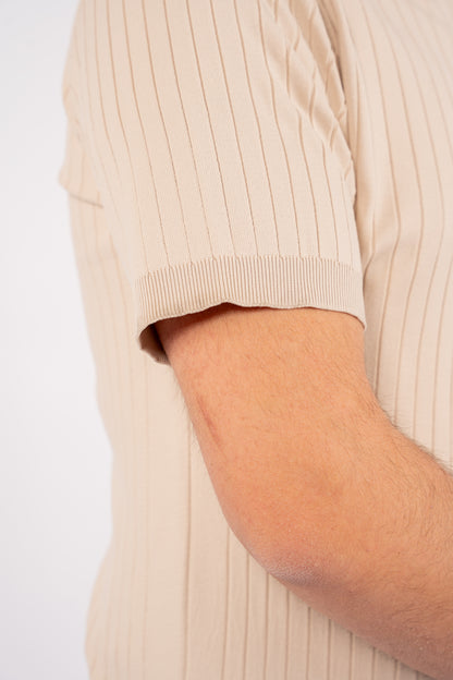 BEIGE VNECK LINED POLO