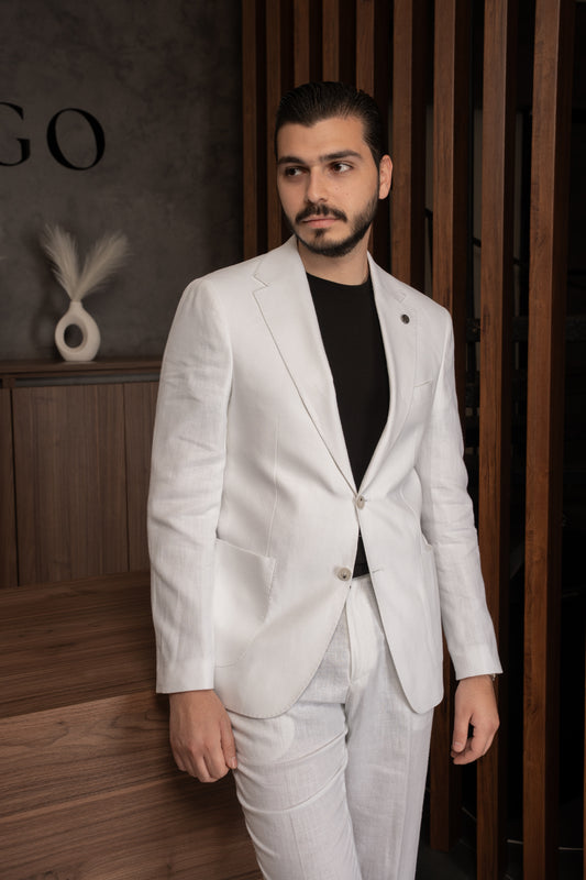 WHITE CASUAL LINEN SUIT