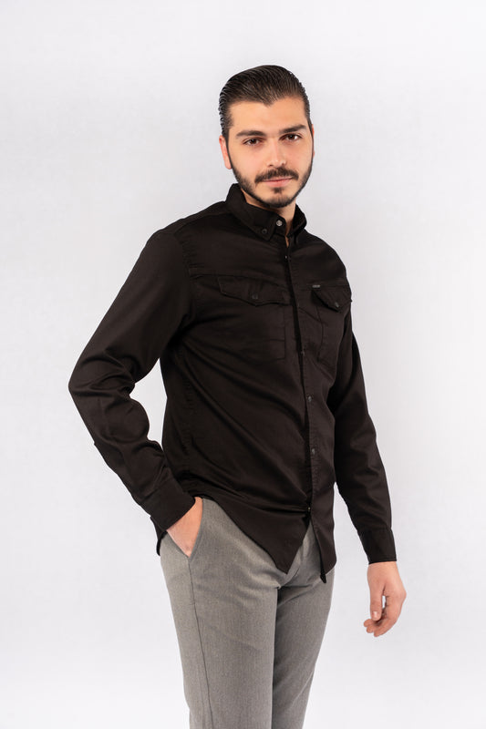 BLACK RELAXED TWO POCKET SHIRT