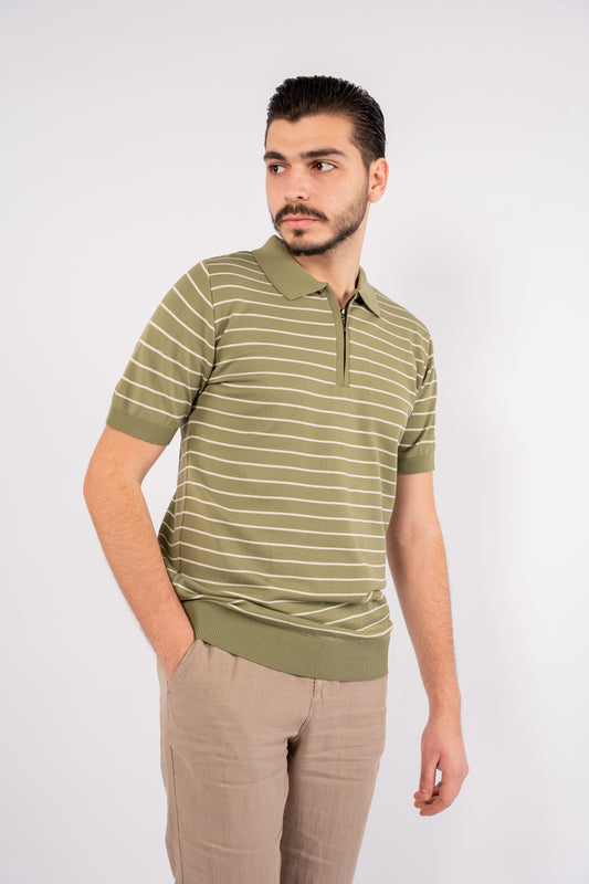 GREEN ZIPPER LINED POLO