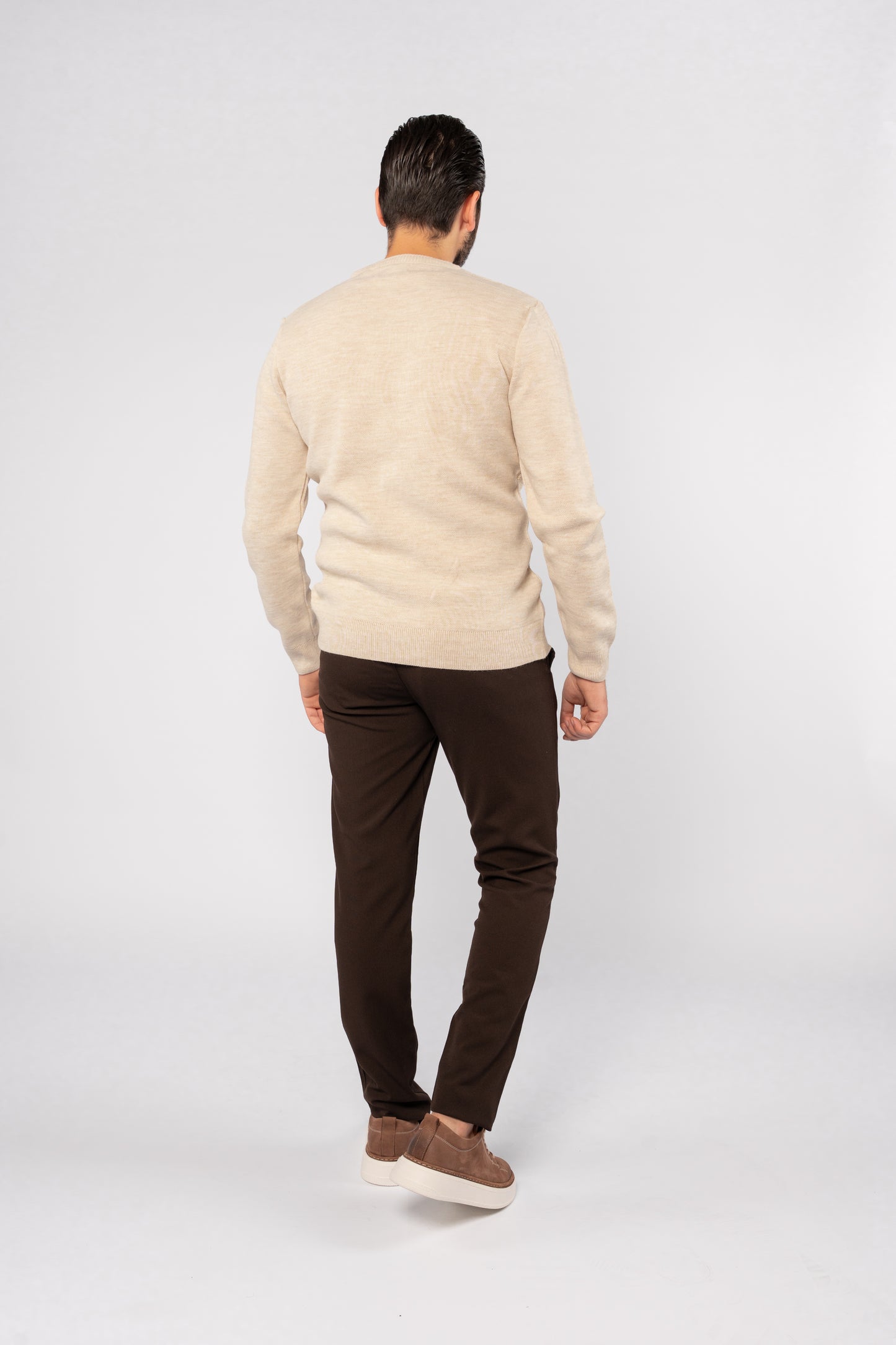 BEIGE ROUND NECK PIQUET SWEATER