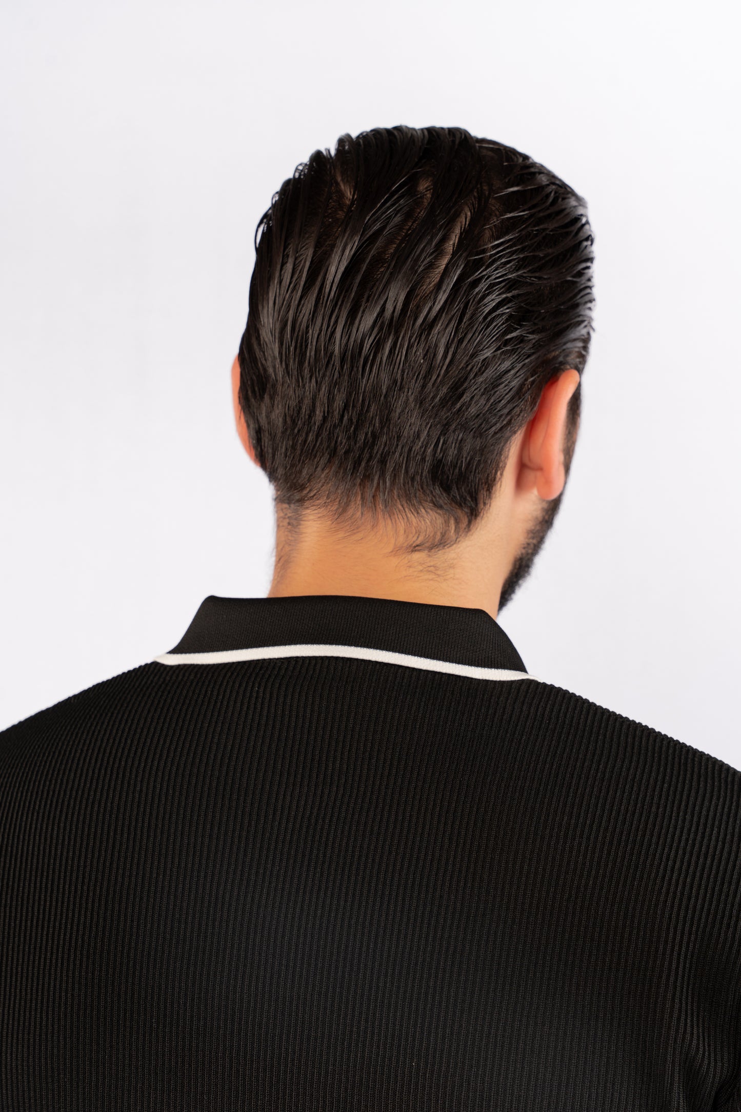 BLACK LINED POLO SWEATER