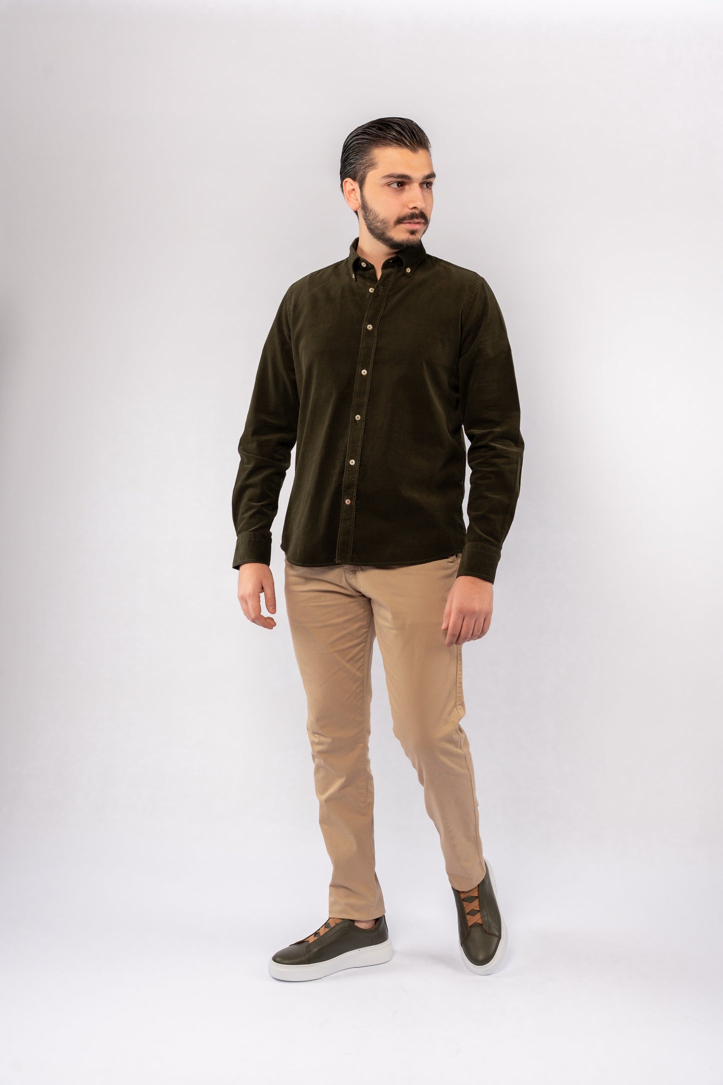 OLIVE ELEGANCE VELVET SHIRT