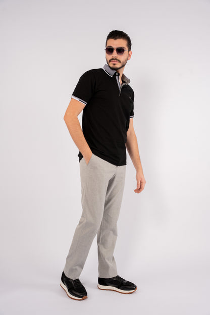 BLACK BUTTON COLLAR POLO