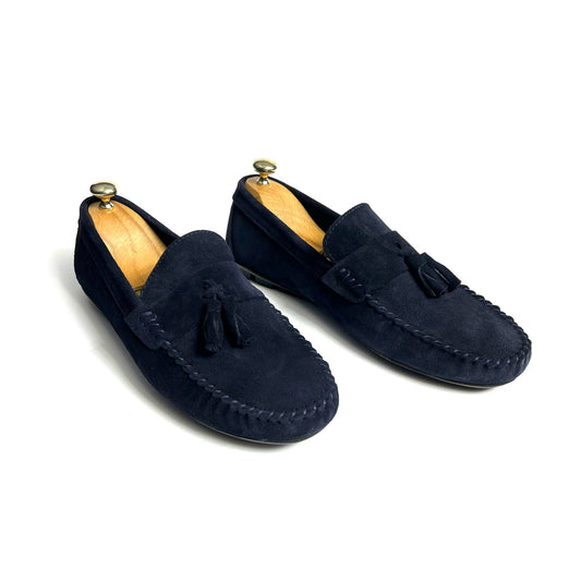 Navy Suede Tassels Moccasin