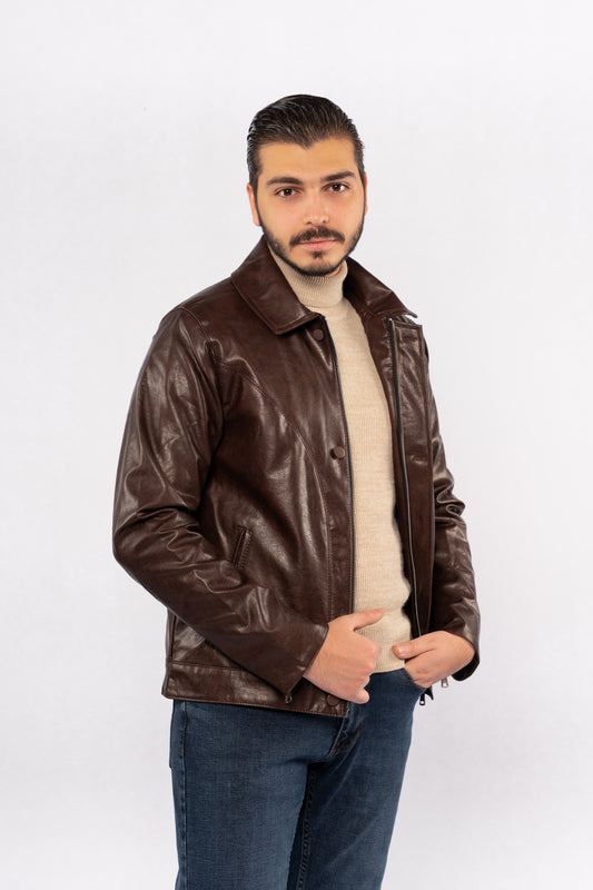 BROWN TRUCKER LEATHER JACKET