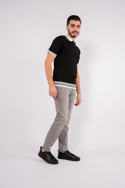 BLACK MIXED ZIPPER TRICOT POLO