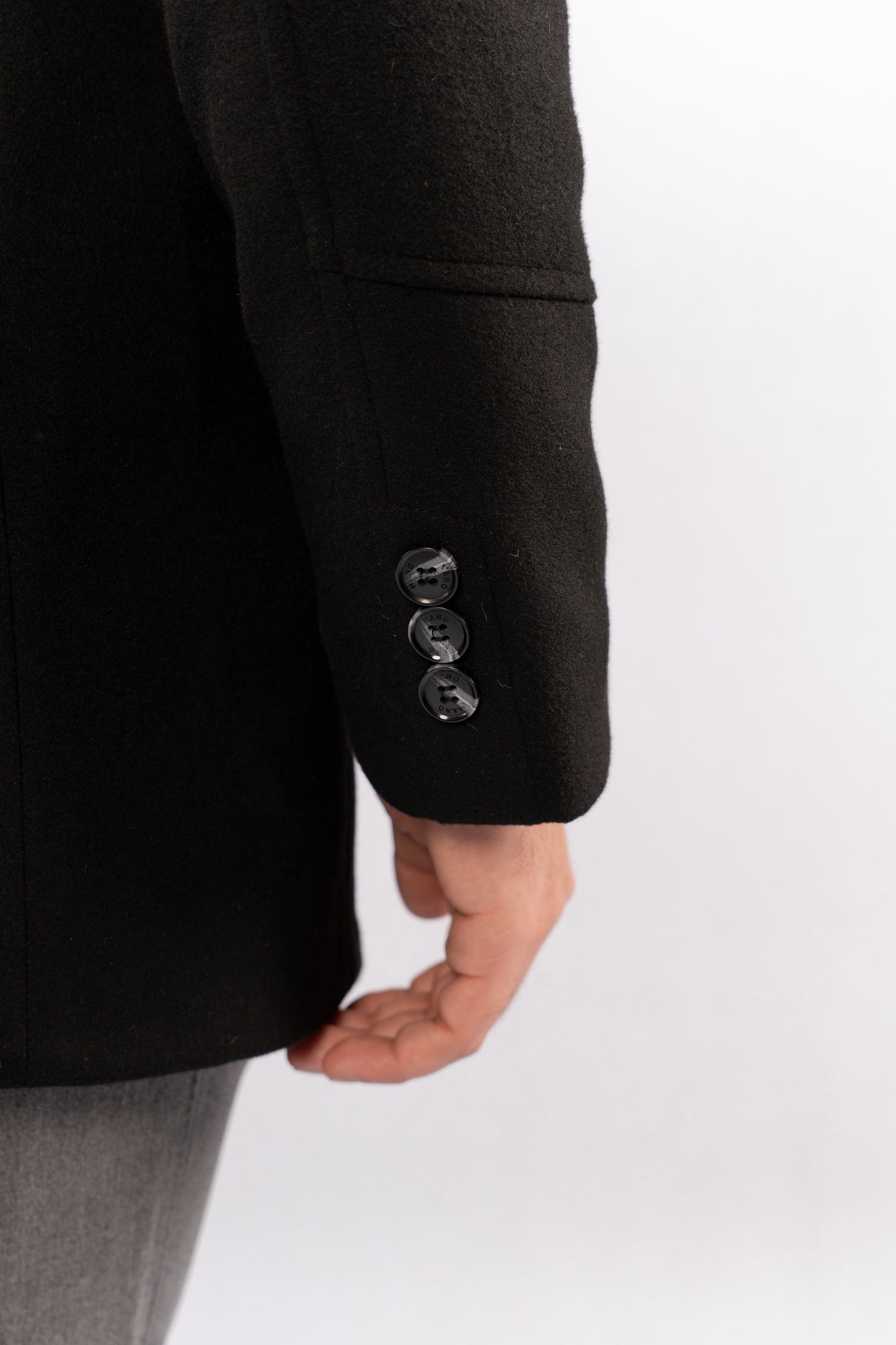 BLACK SEMI CASUAL WOOL COAT