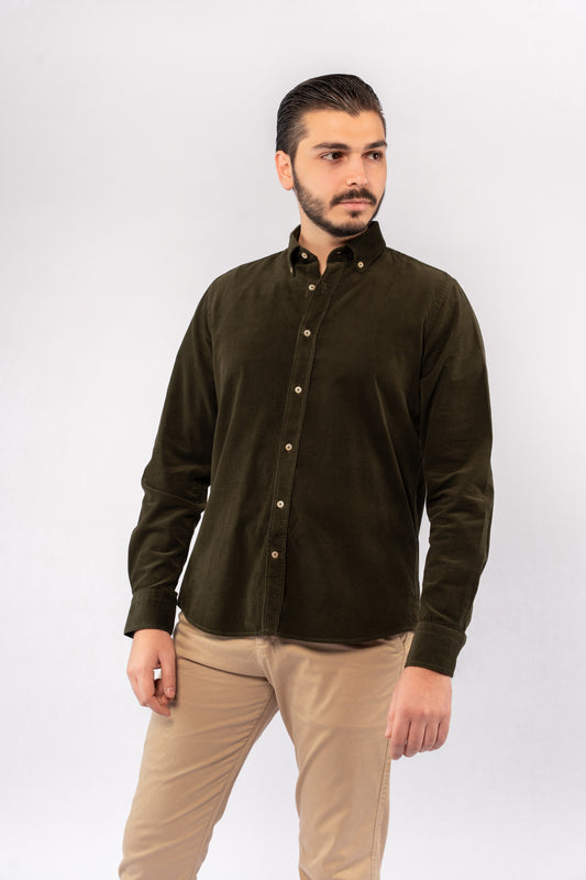 OLIVE ELEGANCE VELVET SHIRT