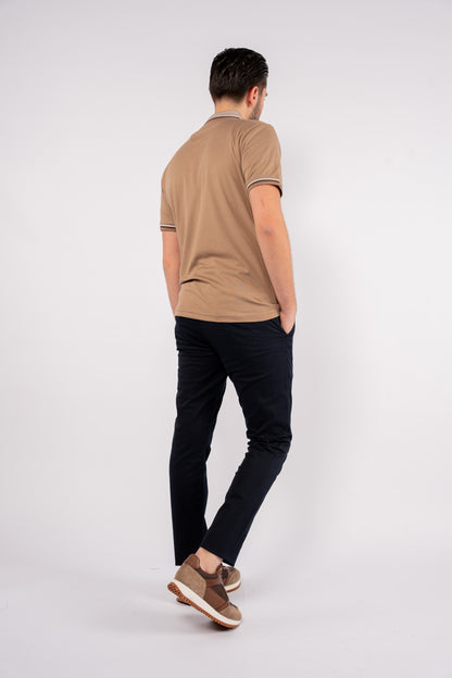 BEIGE MIXED COLLAR POLO