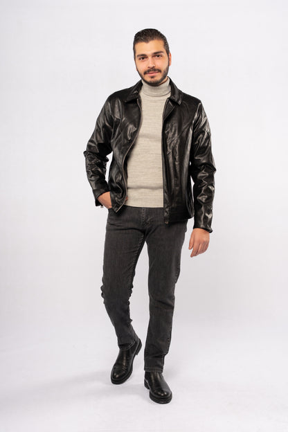 BLACK TRUCKER LEATHER JACKET