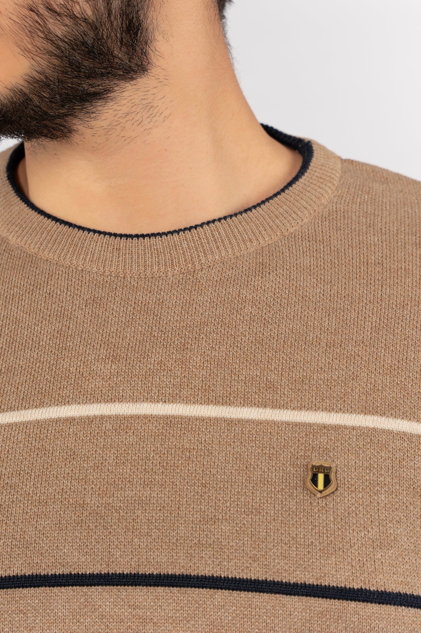 DARK BEIGE NAVY LINE SWEATER