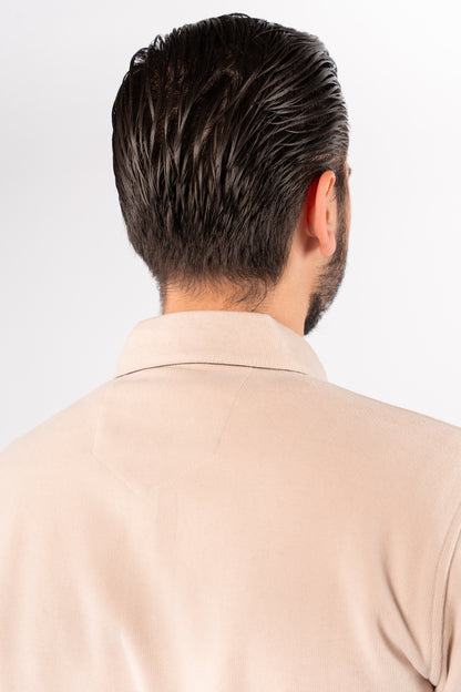 BEIGE BUTTON POLO SWEATER