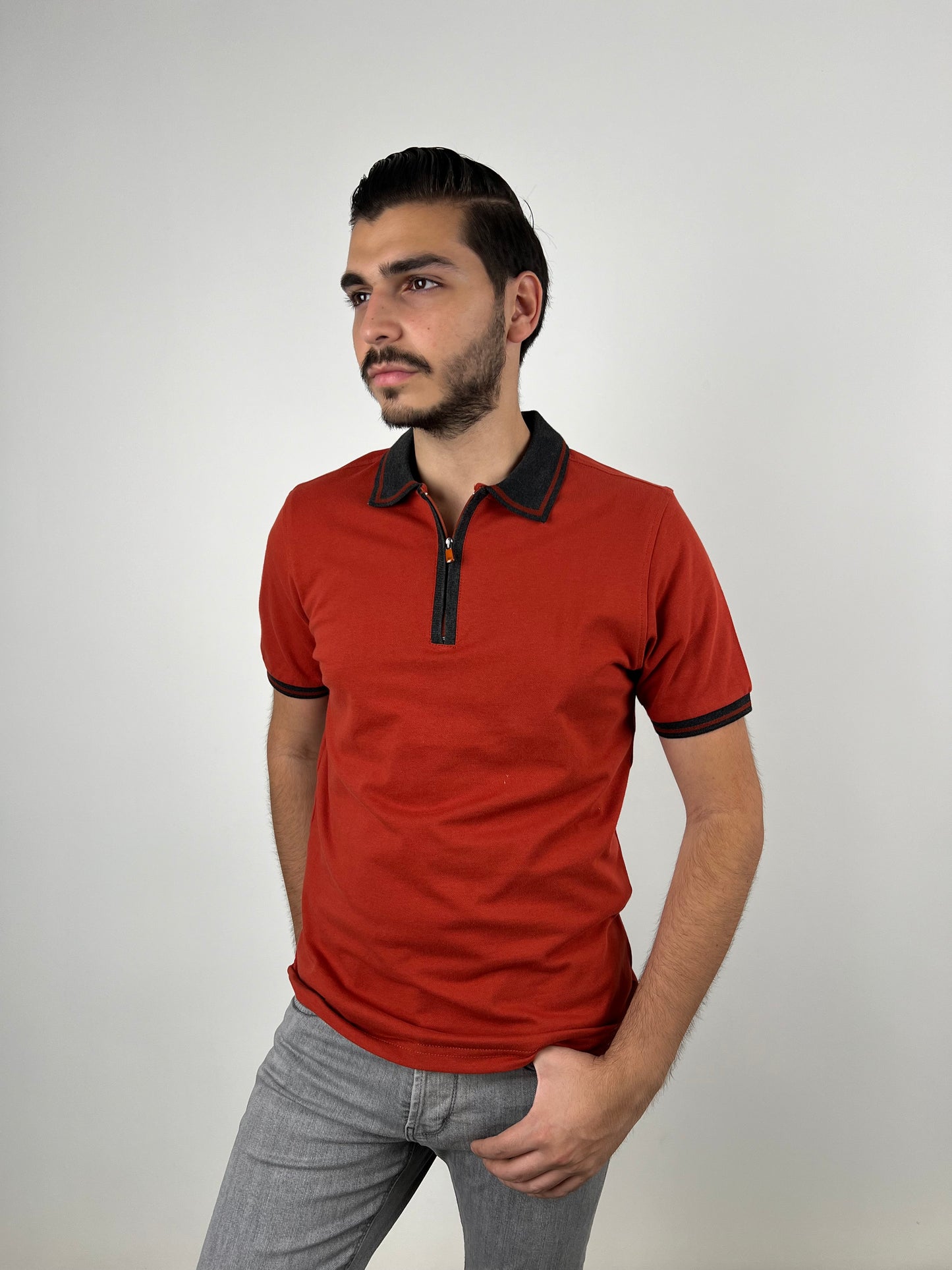 BRICK ORANGE ZIPPER POLO