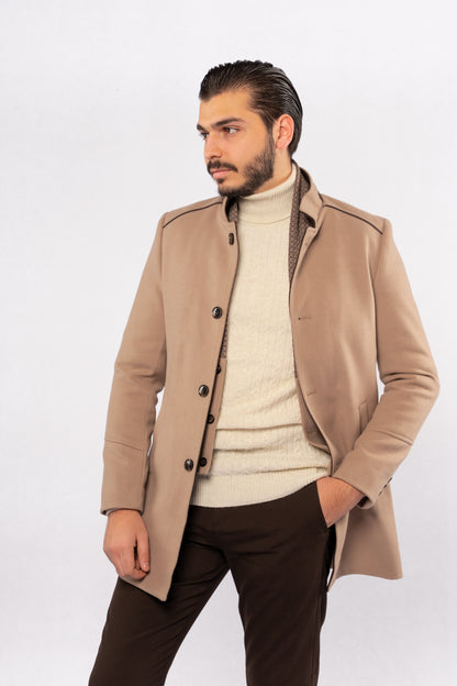 BEIGE SEMI CASUAL WOOL COAT