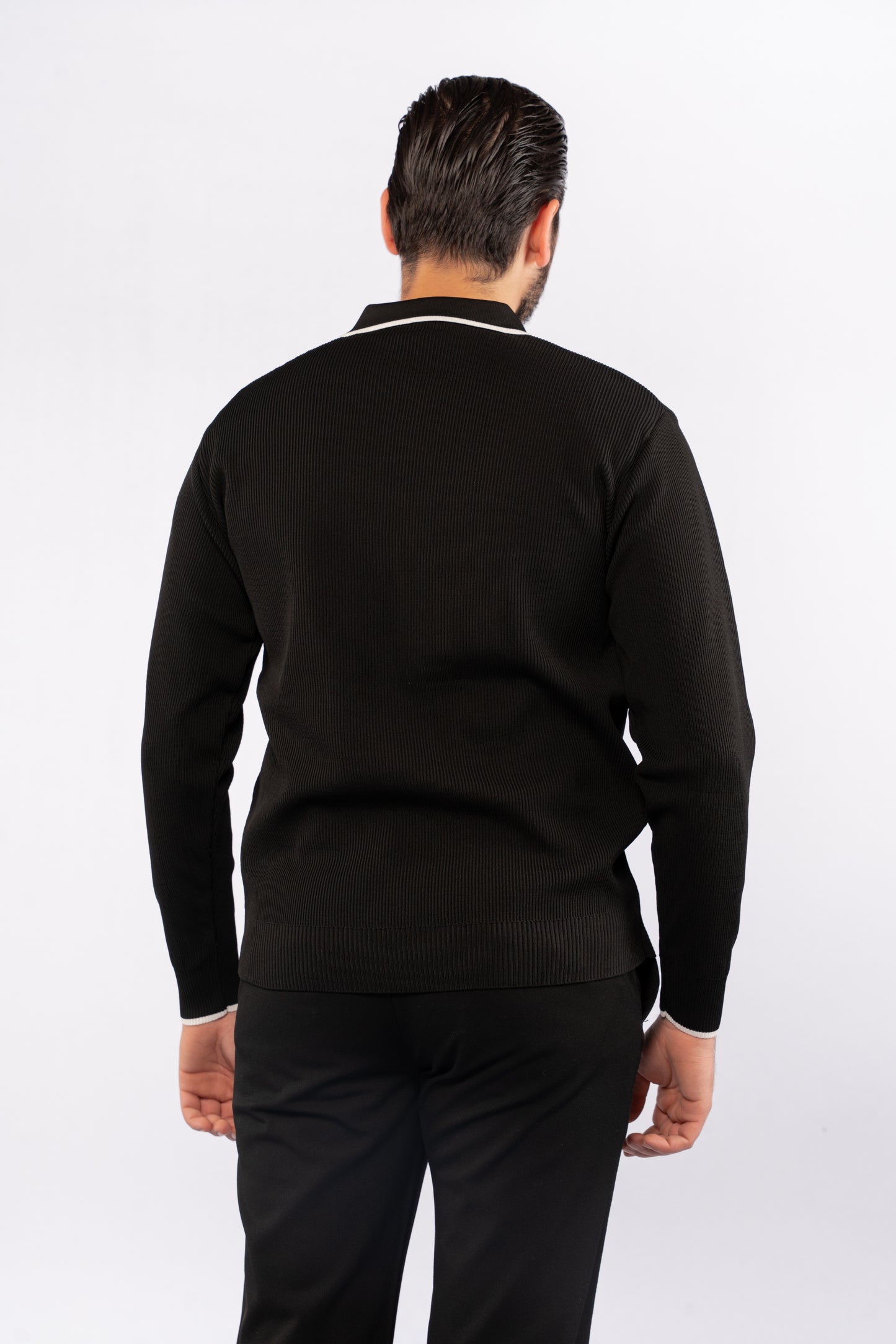 BLACK LINED POLO SWEATER
