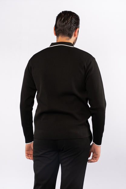BLACK LINED POLO SWEATER