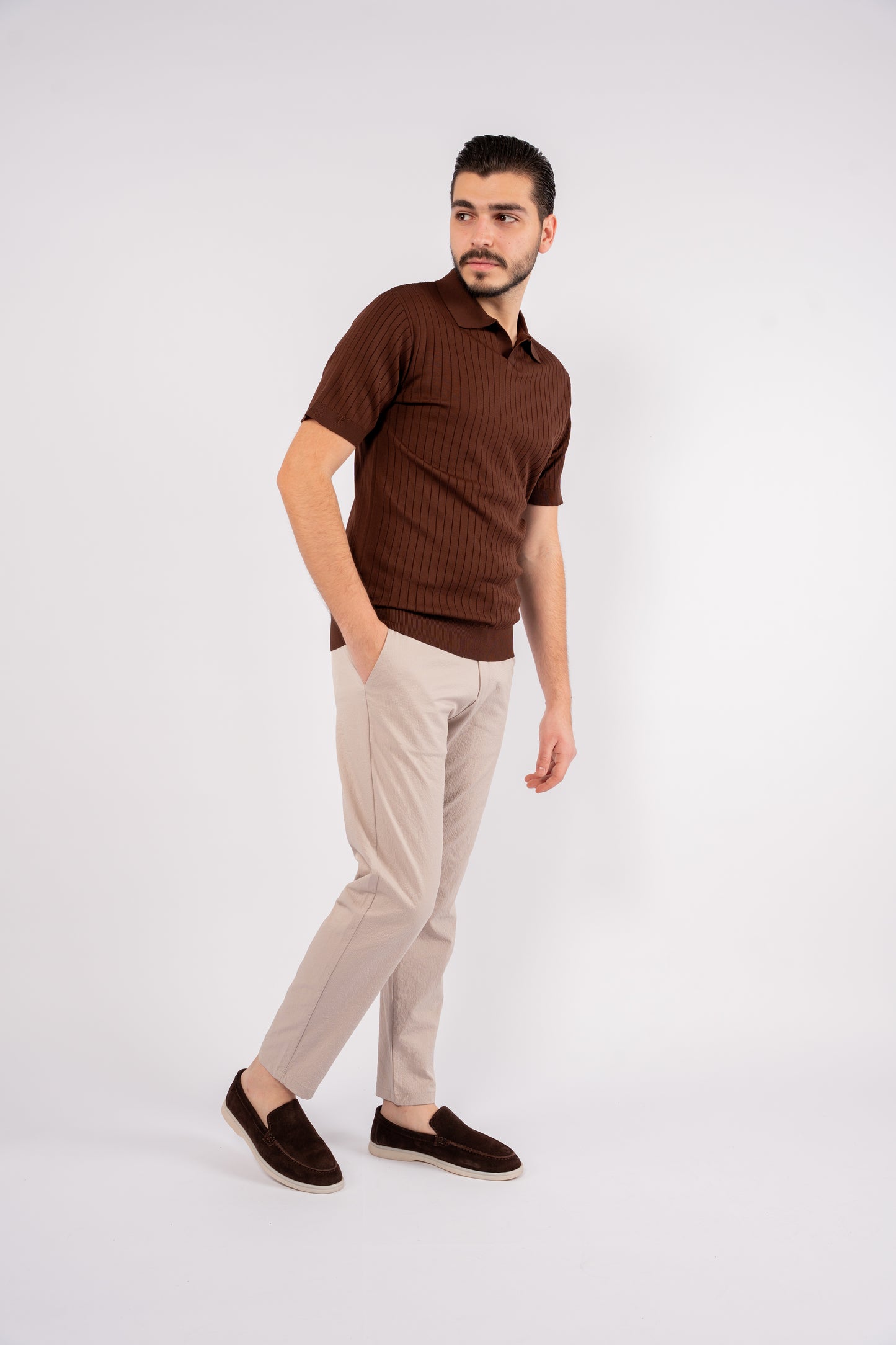 BROWN VNECK LINED POLO