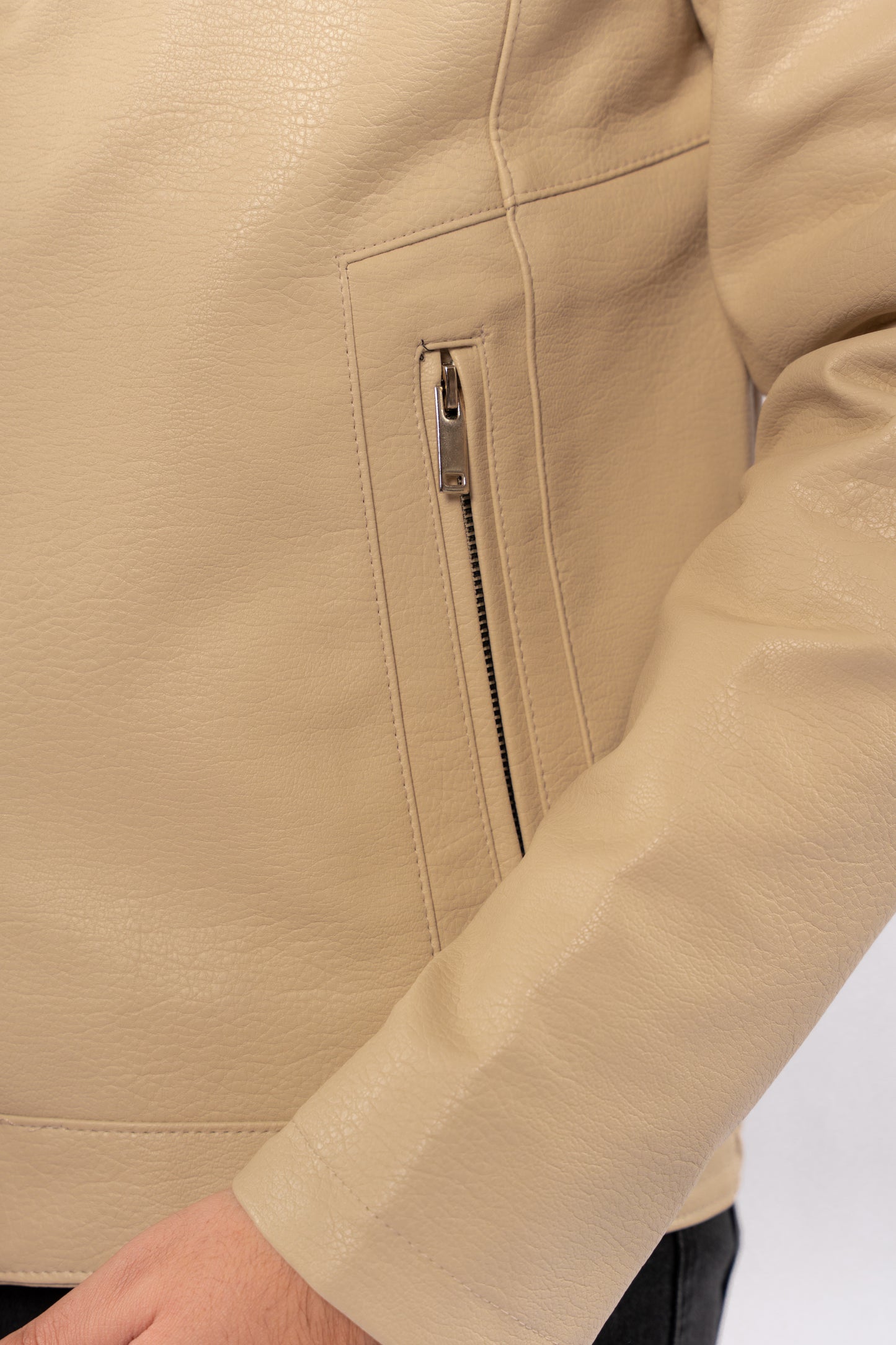 BEIGE CASUAL LEATHER JACKET