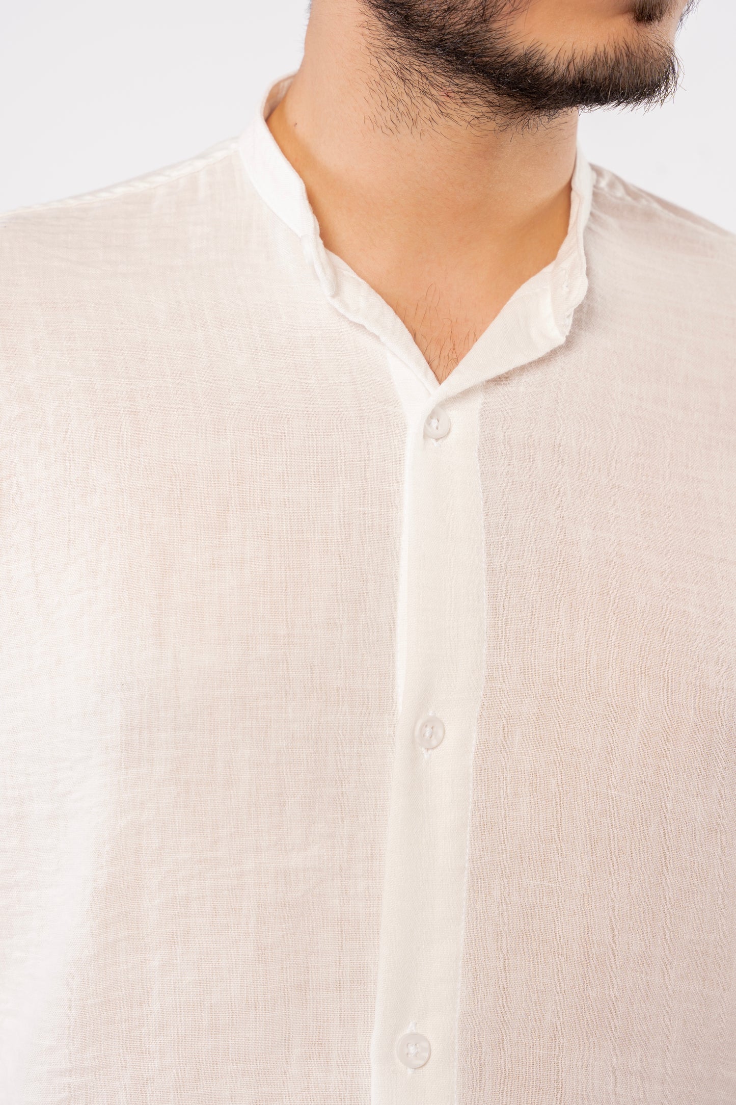 WHITE DOUBLE GAUZE CHINESE SHIRT